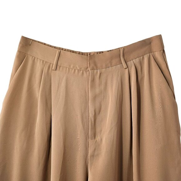 Tronjori High Waist Wide Leg Trousers Women 12 Camel Polyester Pleated Front NWT - Picture 4 of 6